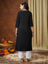 Janasya Women's Black Pure Cotton Paisley Printed Straight Kurta Set